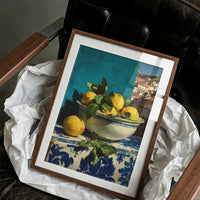 Lemons on Blue Tile