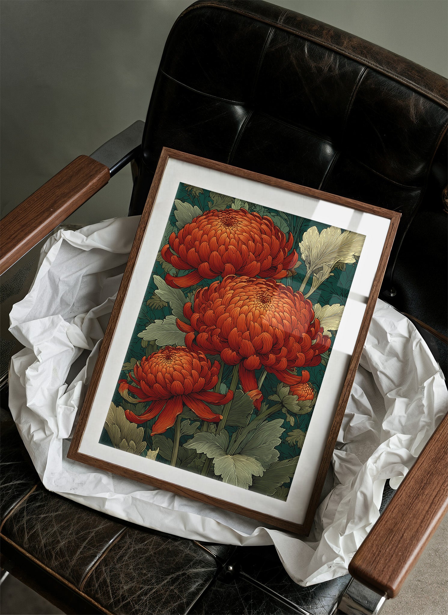 Chrysanthemums in Deep Jade