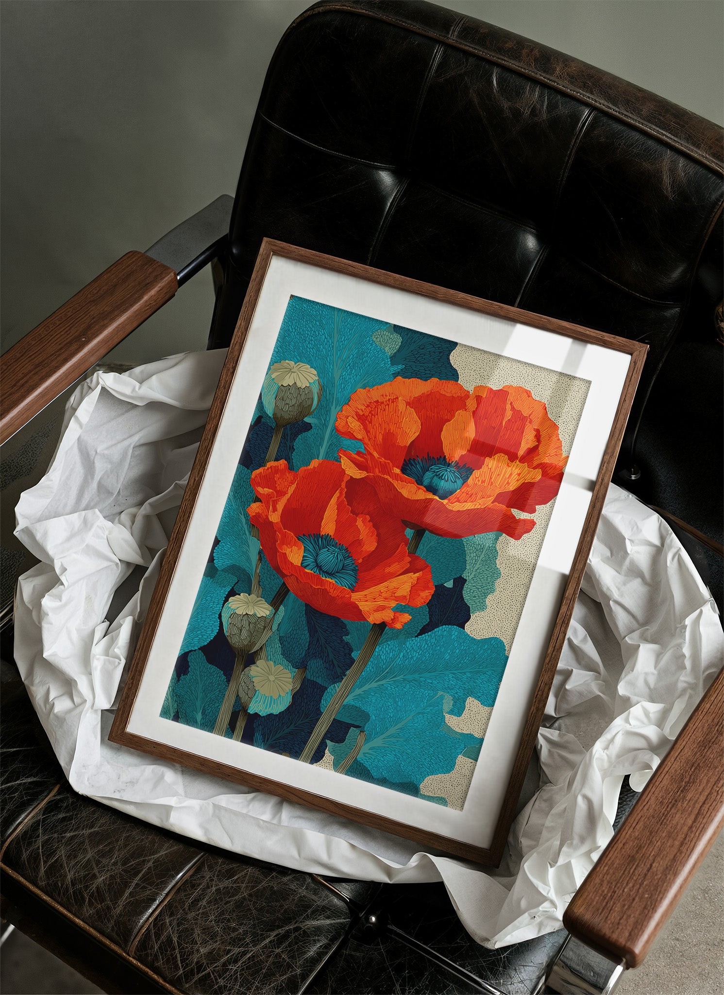 Poppies on Teal and Dust