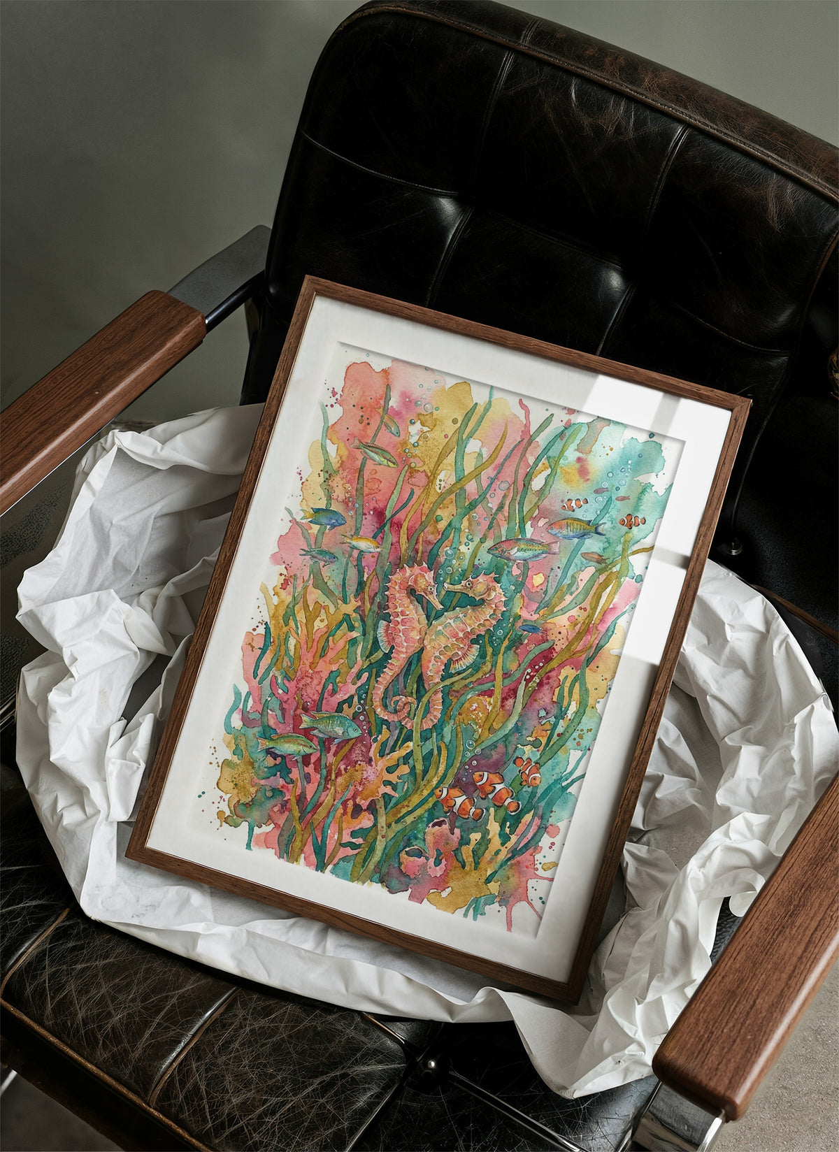Seagrass Sweethearts: Watercolor Seahorse Duo