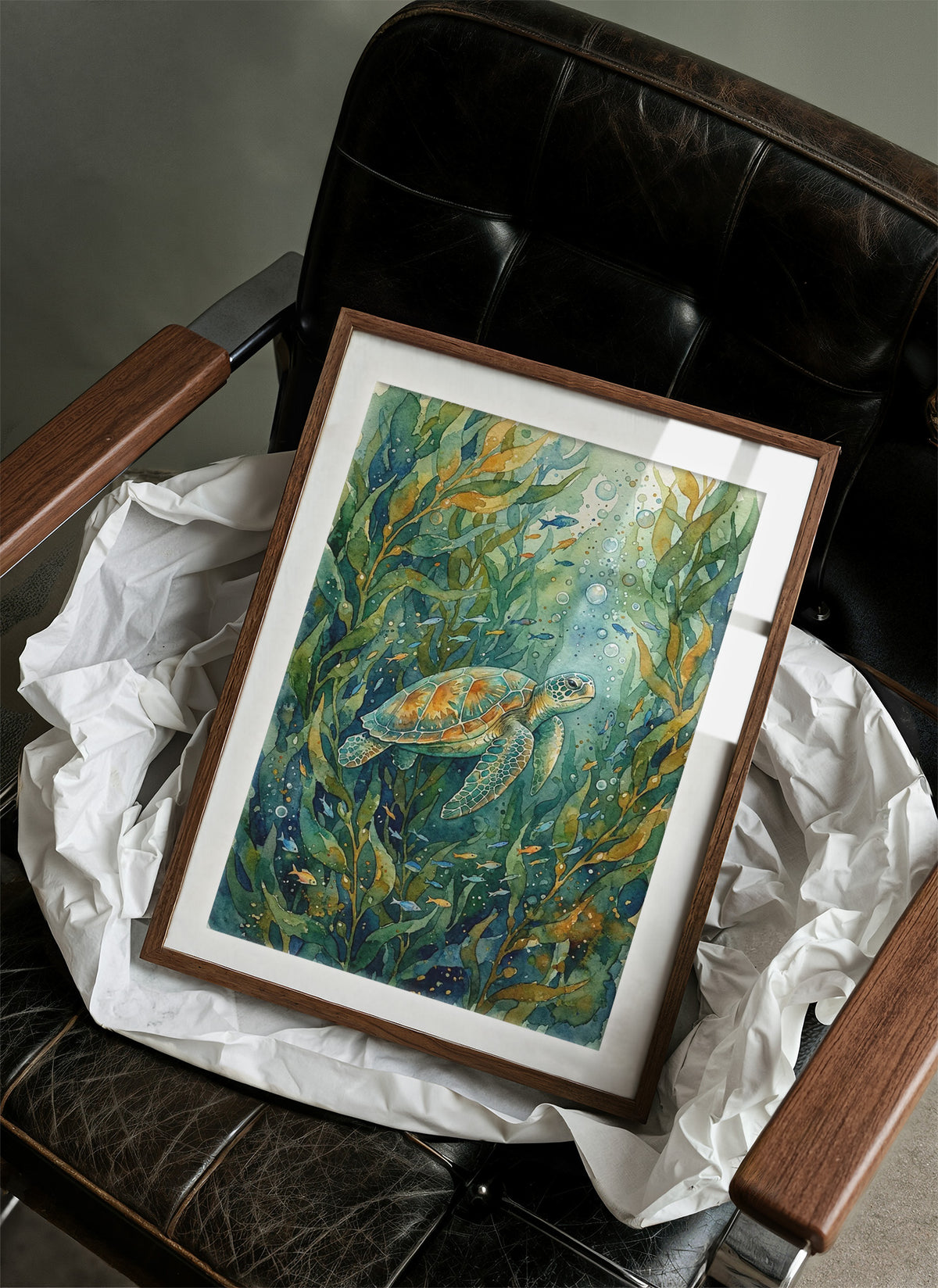 Kelp Forest Wanderer: Watercolor Sea Turtle