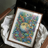 Puffed Up: Watercolor Pufferfish Reef Scene