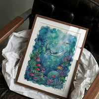 Silent Glide: Watercolor Manta Ray Reef Scene