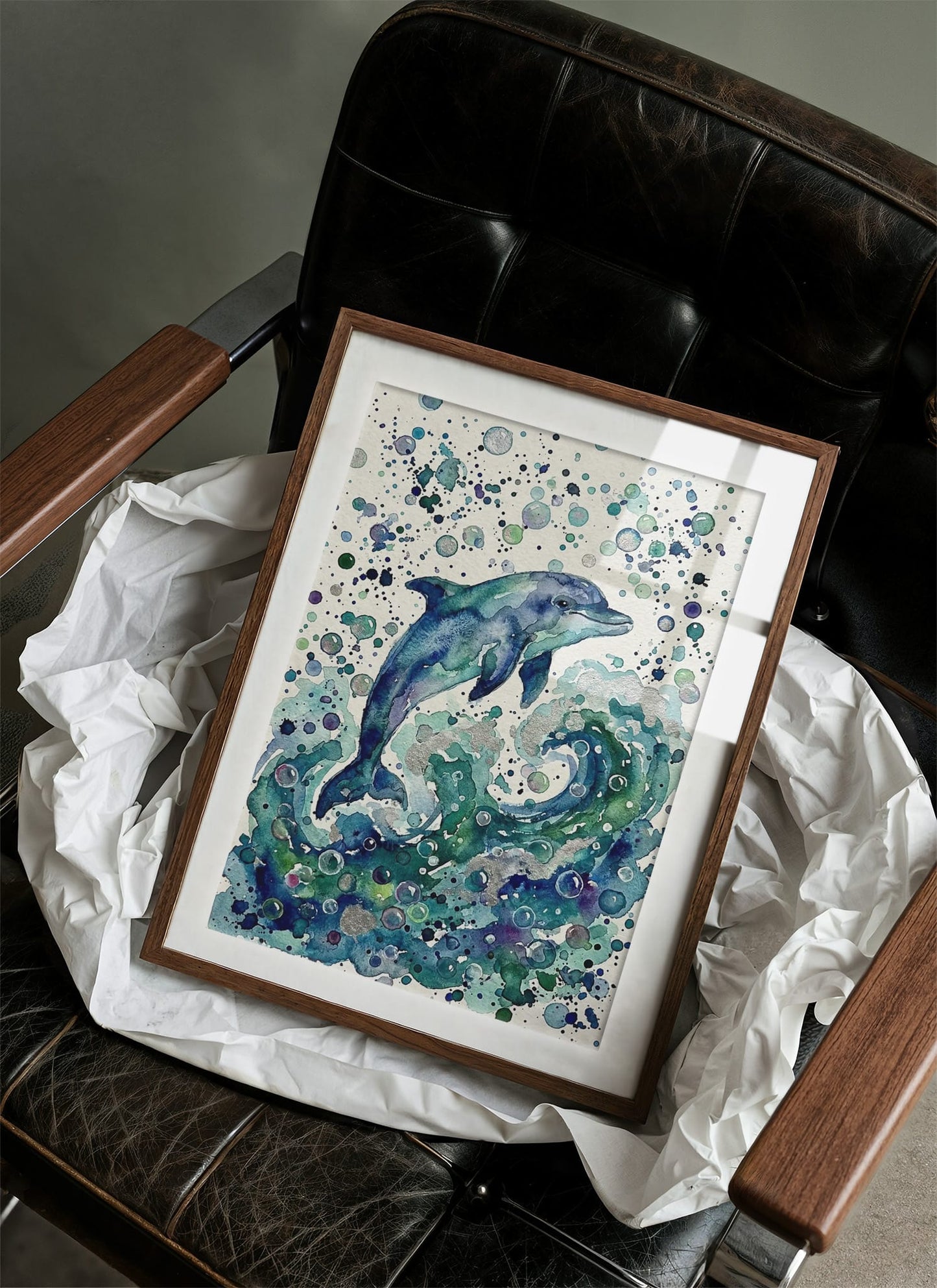 Breaking Free: Watercolor Leaping Dolphin