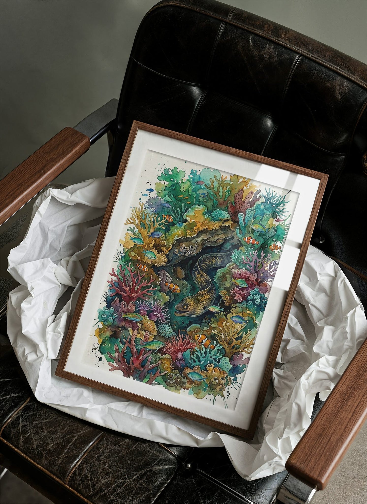 Reef Hideaway: Watercolor Moray Eel Study