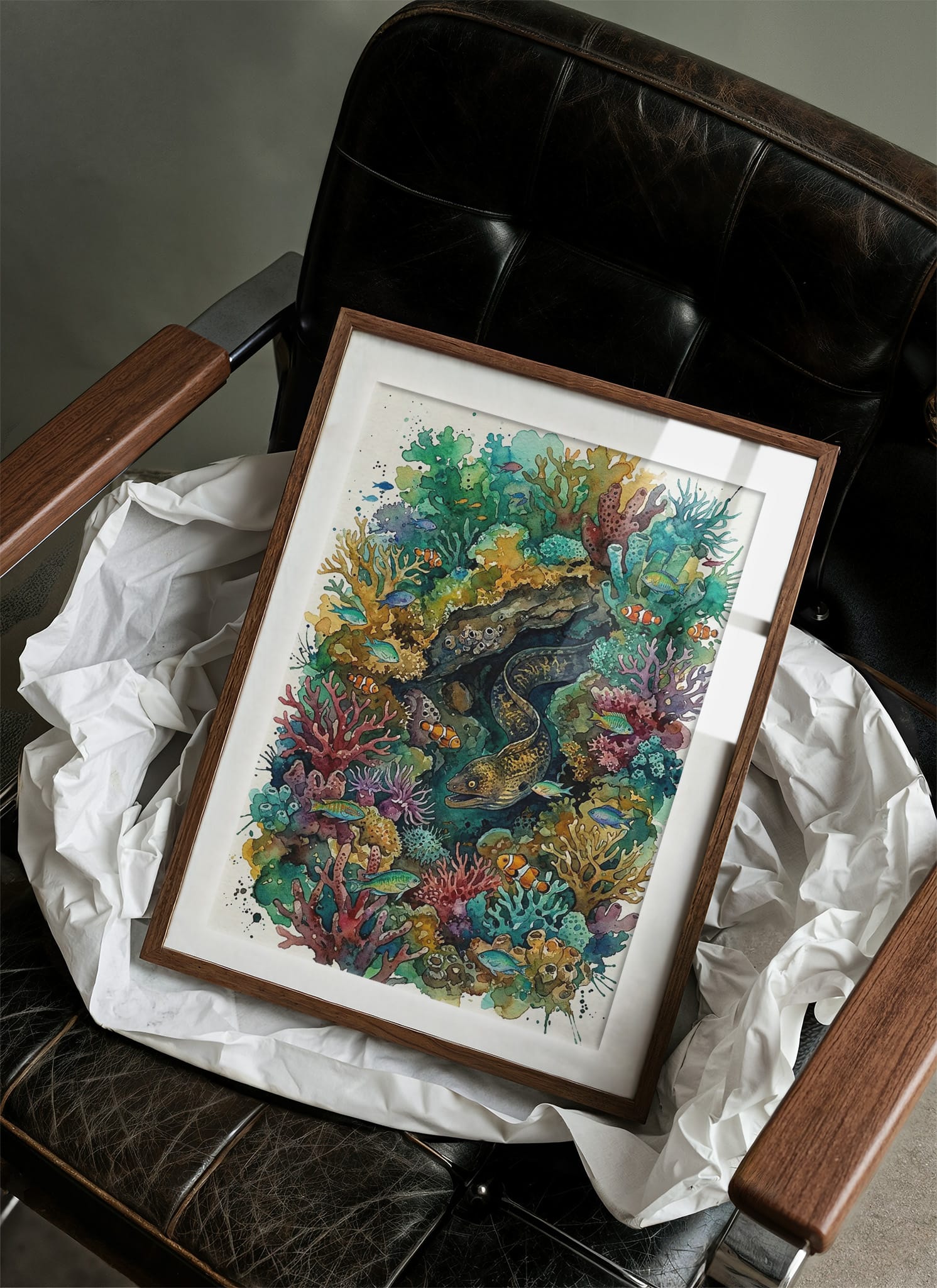 Reef Hideaway: Watercolor Moray Eel Study