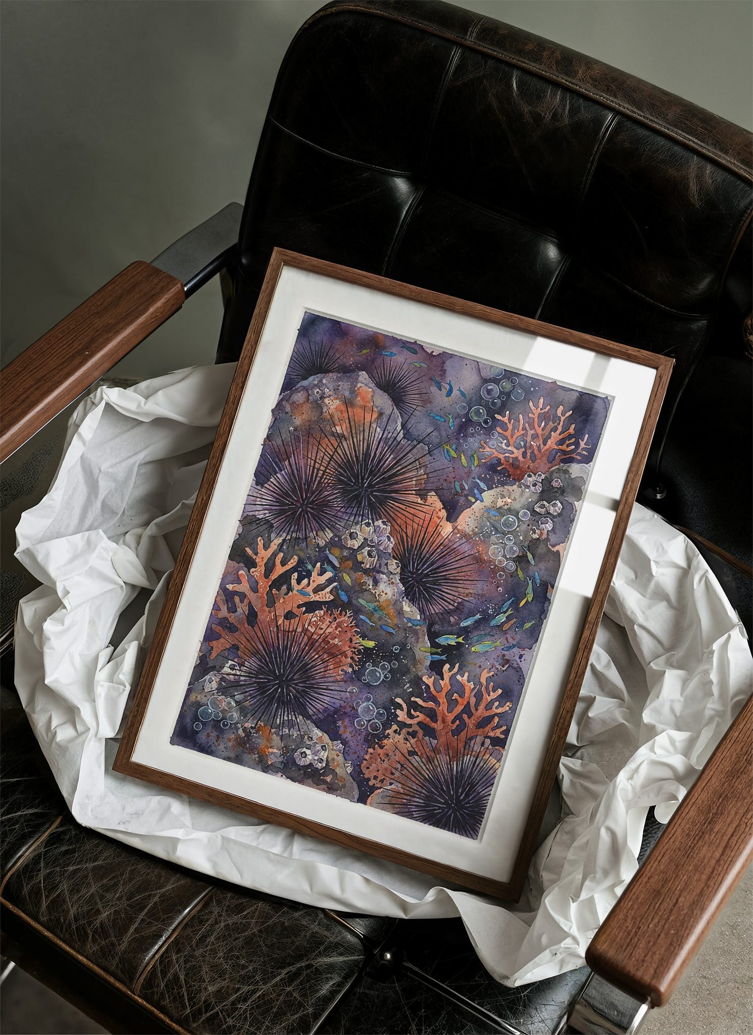Spined Sentinels: Watercolor Sea Urchin Reef