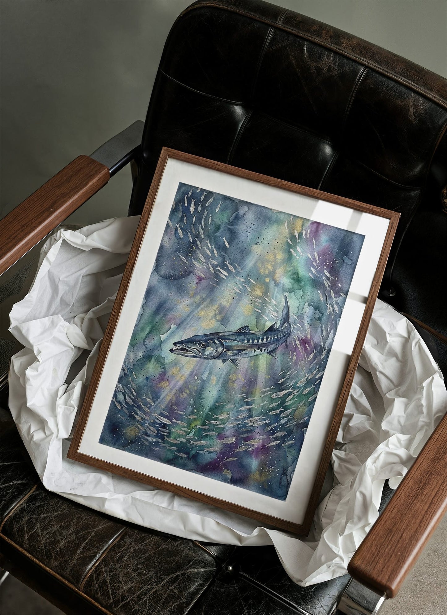 Bait Ball Hunter: Watercolor Barracuda Study