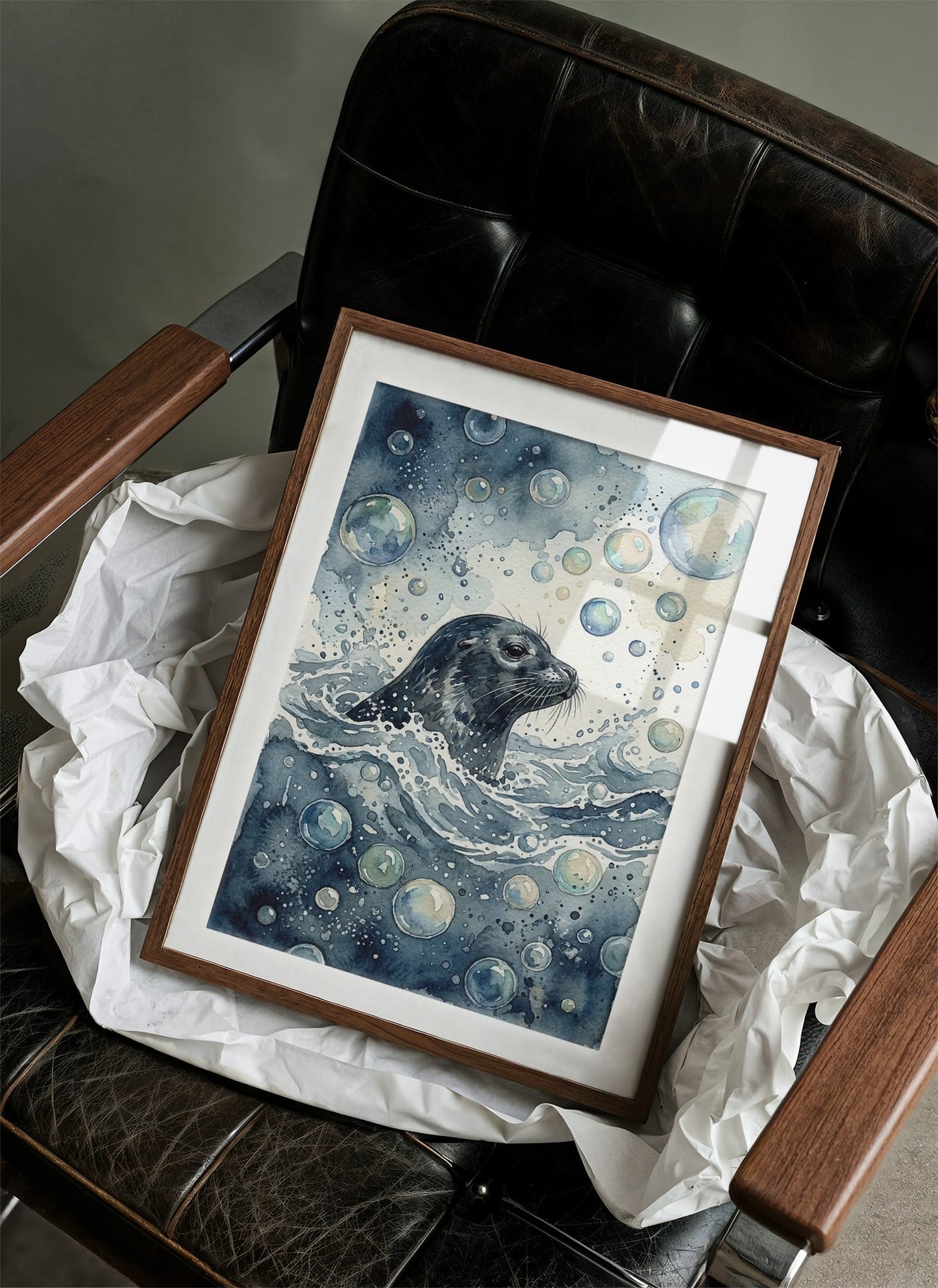 Surface Breath: Watercolor Harbor Seal Study
