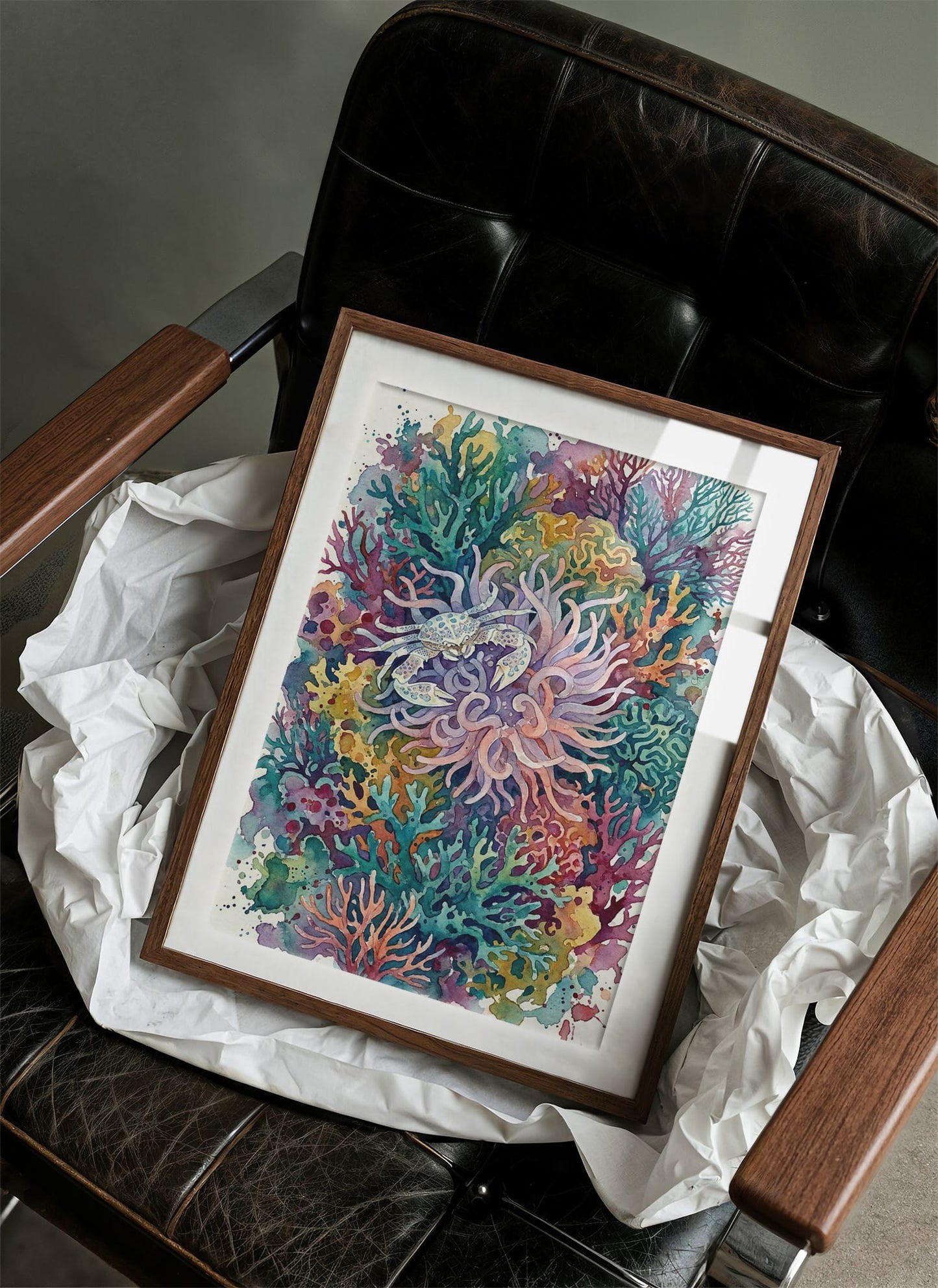 Anemone Hideout: Watercolor Speckled Crab Study