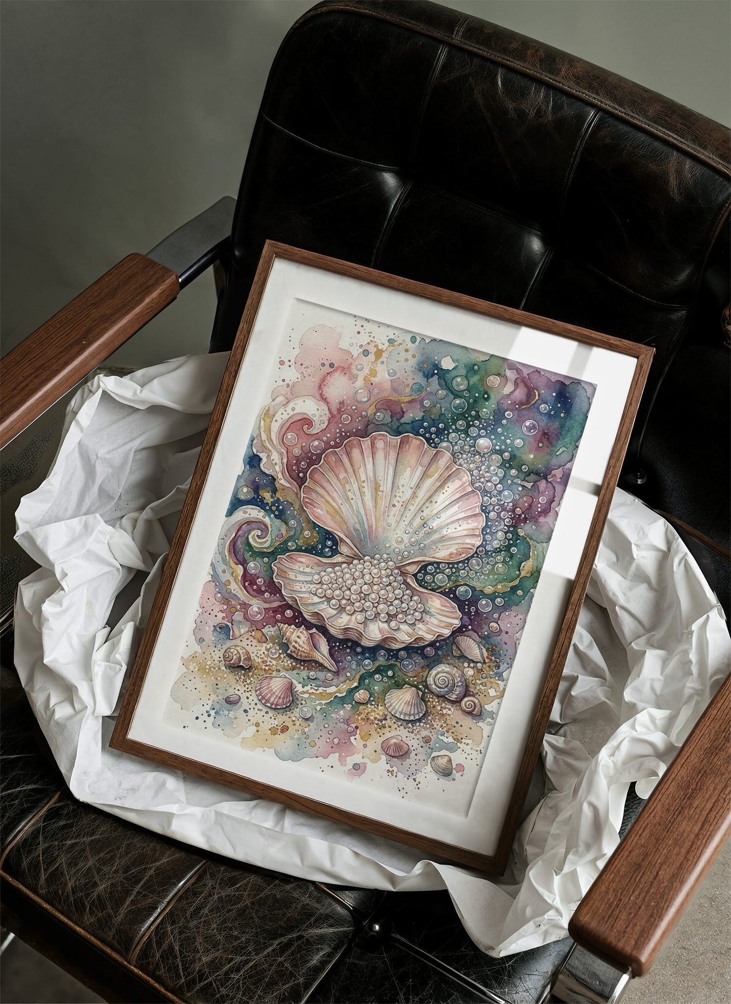 Pearl Cache: Watercolor Scallop Shell Study