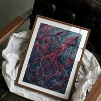 Crimson Depths: Watercolor Giant Squid Study
