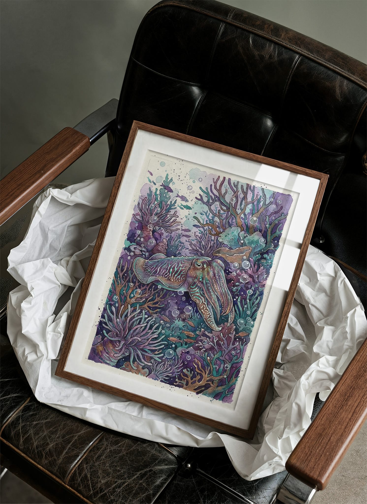 Iridescent Camouflage: Watercolor Cuttlefish Study