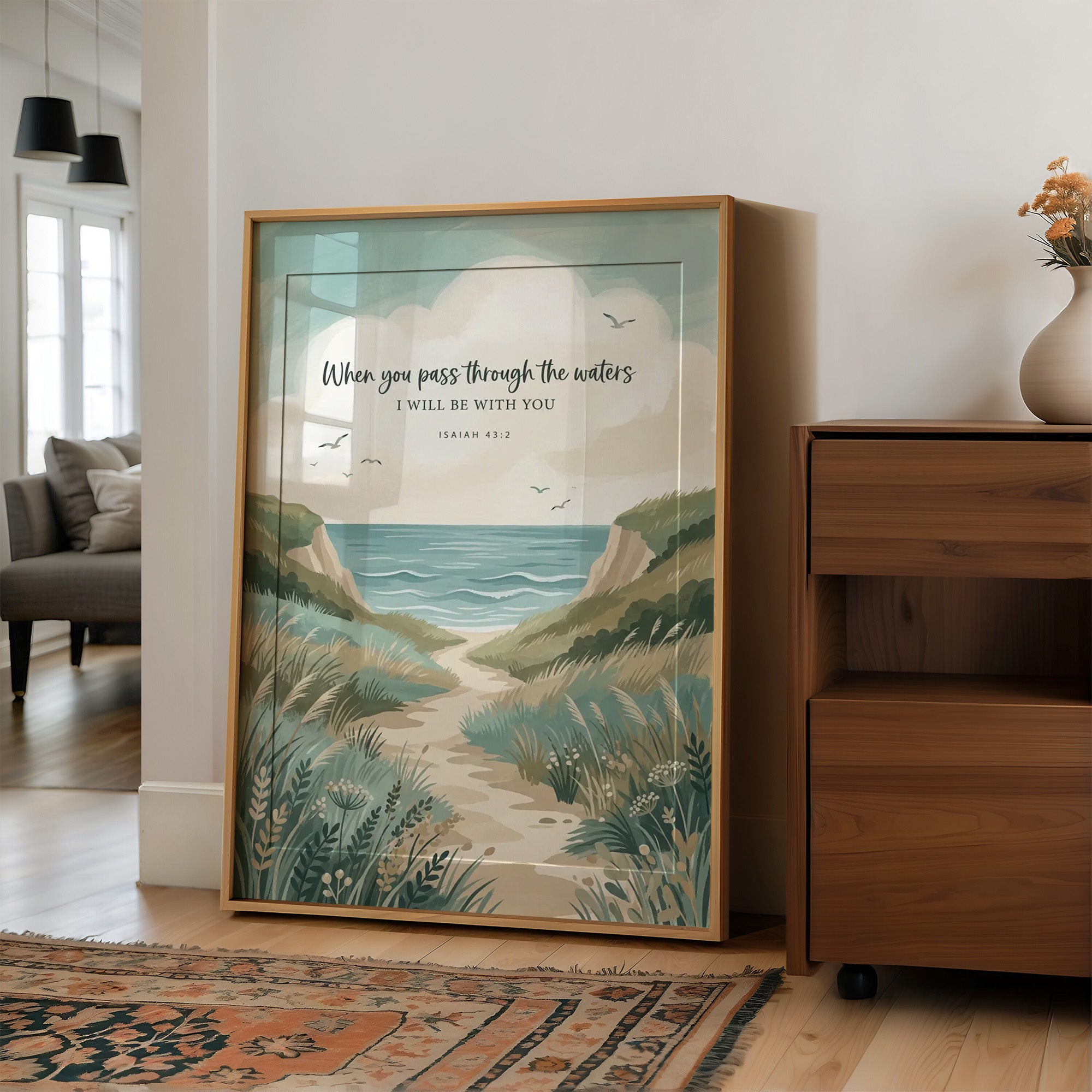 Through the Waters: Coastal Path Scripture Print