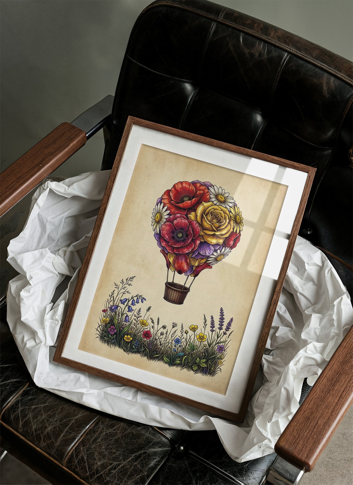 Floral Balloon Over Wildflowers