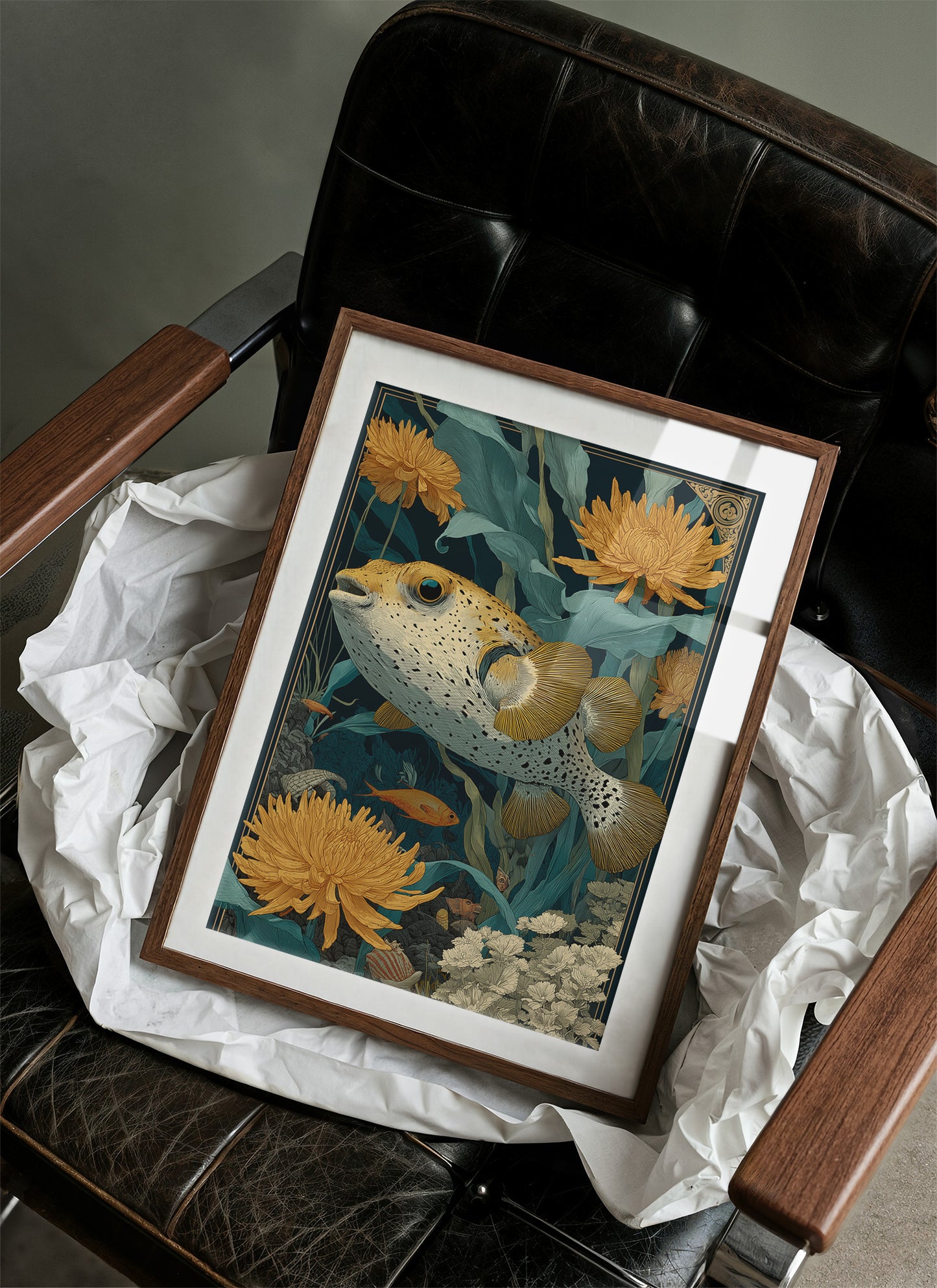 Pufferfish Among Chrysanthemums