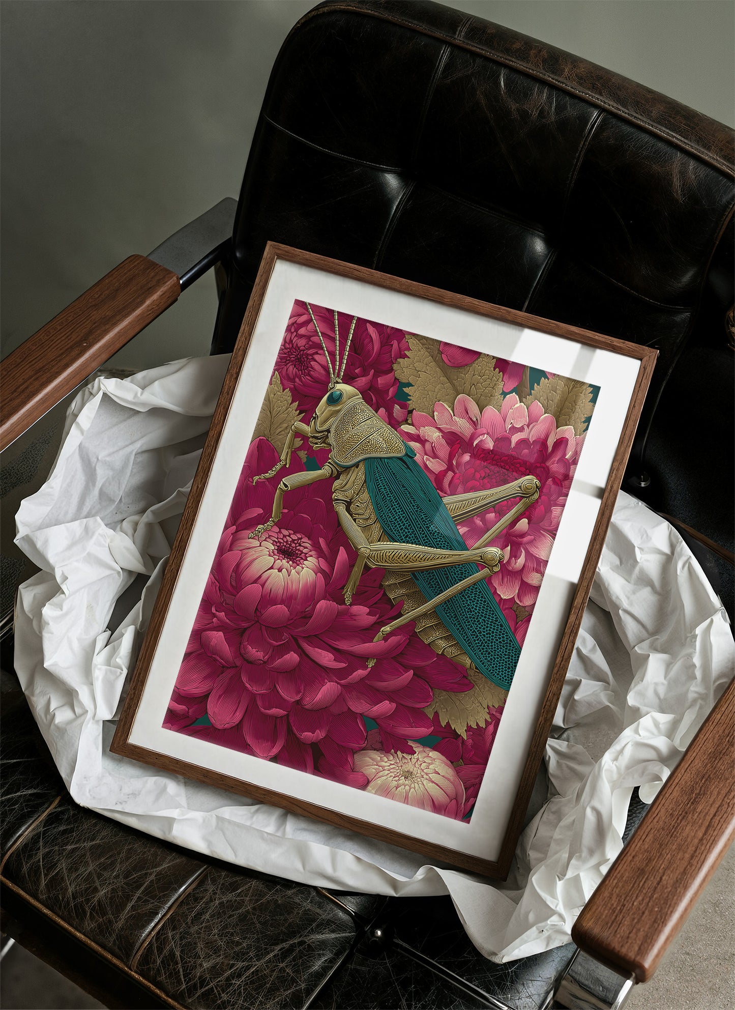 Grasshopper Among Chrysanthemums