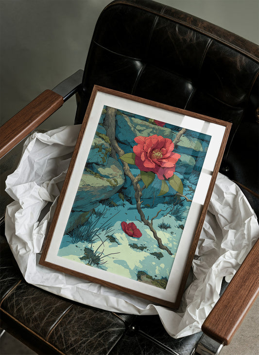 Camellia Blooms Through Snow