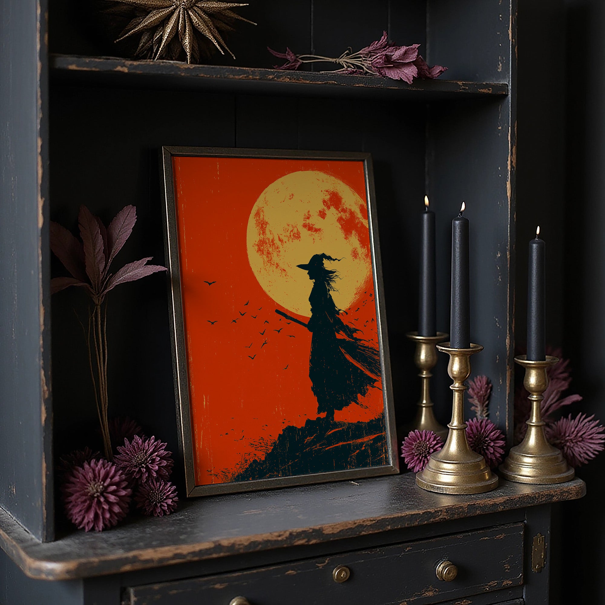 Silhouette Beneath the Amber Moon