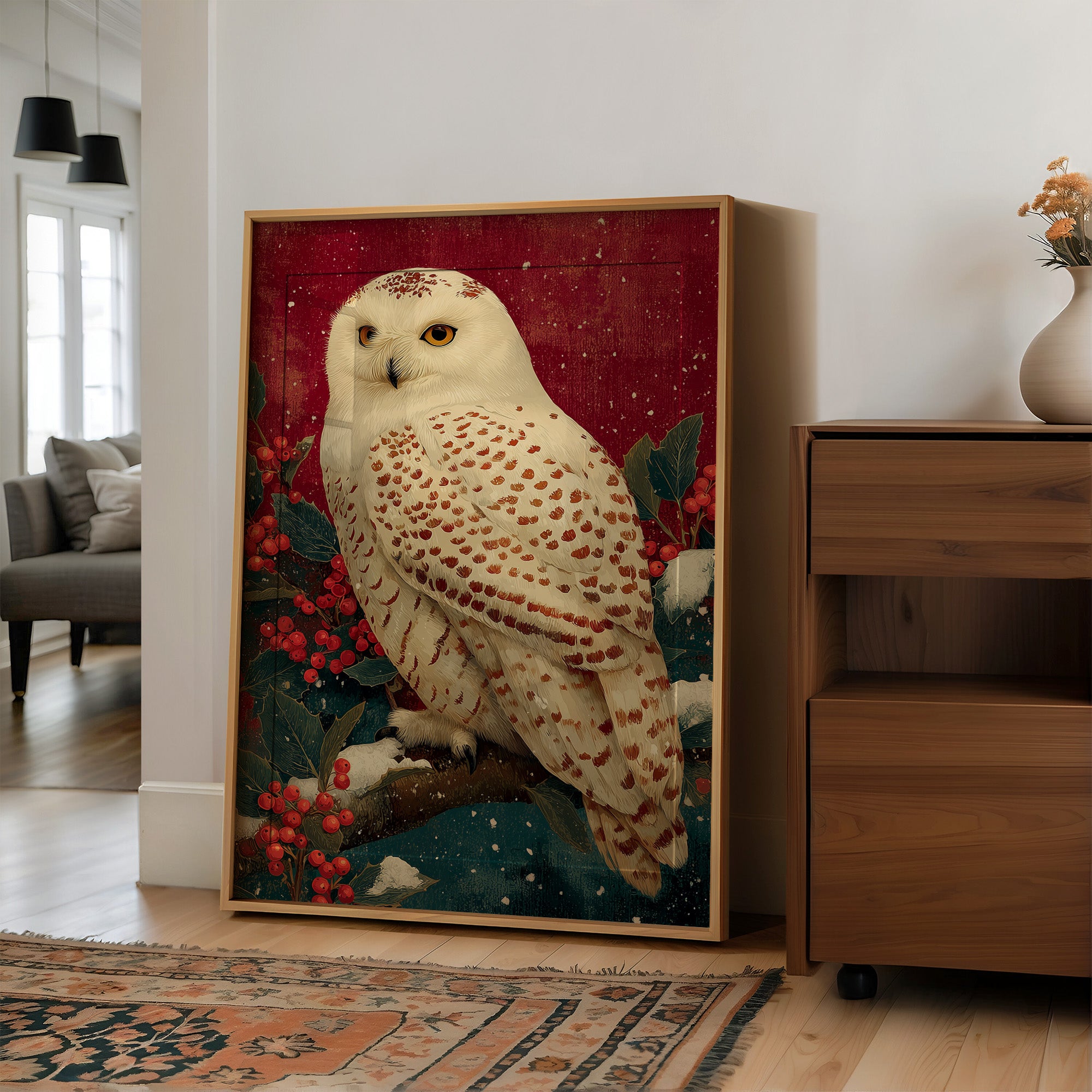 Snowy Owl in Winter Red