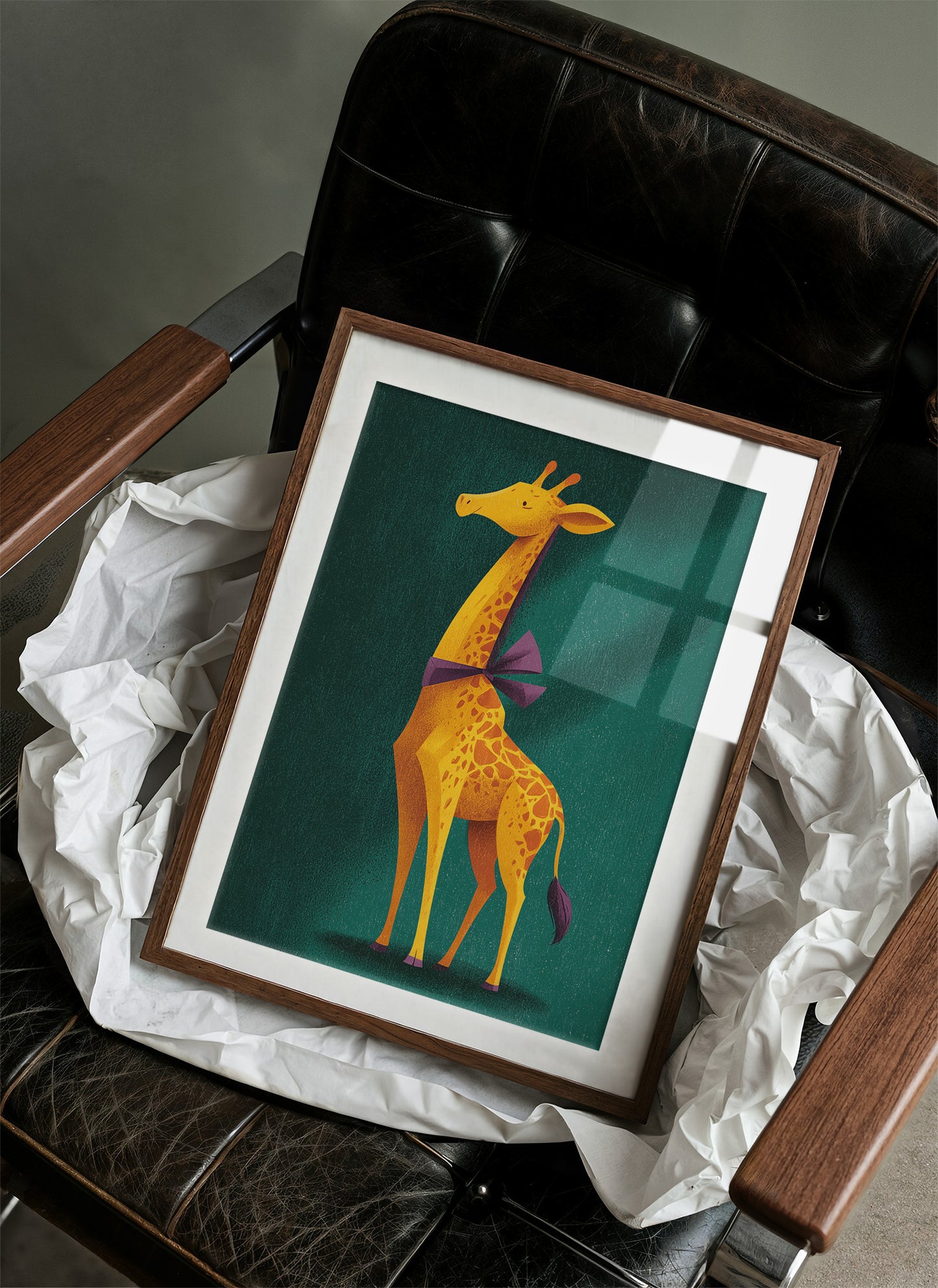 Giraffe in Purple Bow