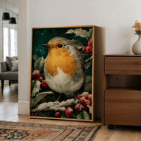 Robin in the Holly Snow