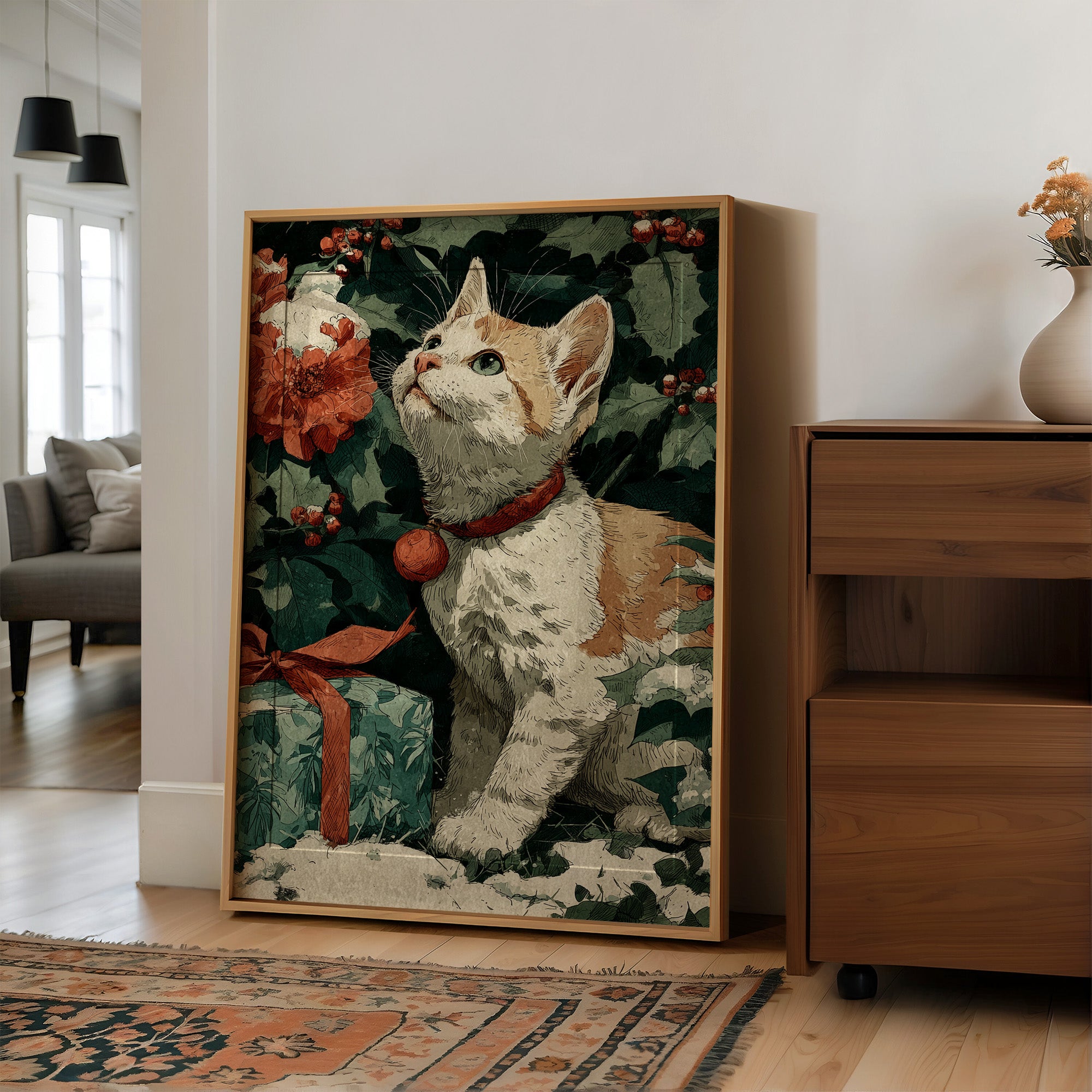Kitten Among the Poinsettias