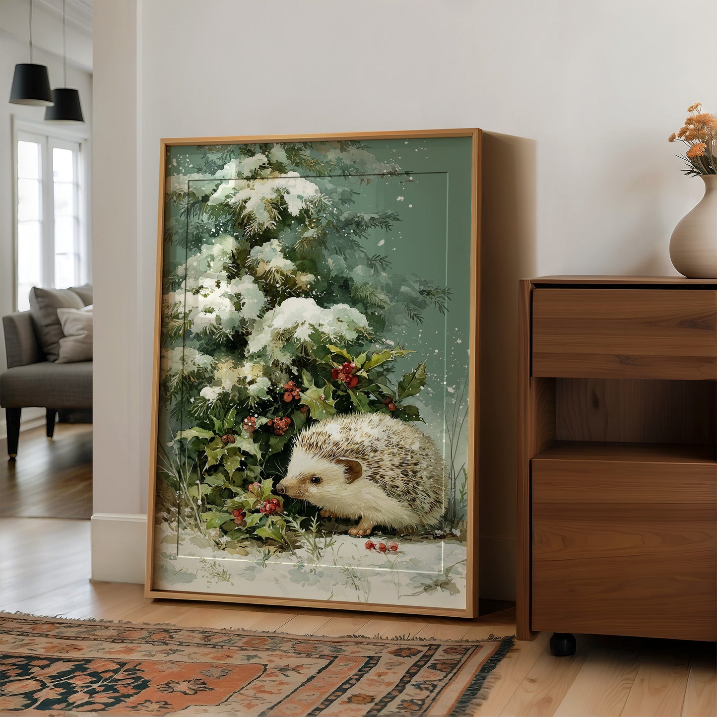 Hedgehog Beneath Snowy Pine
