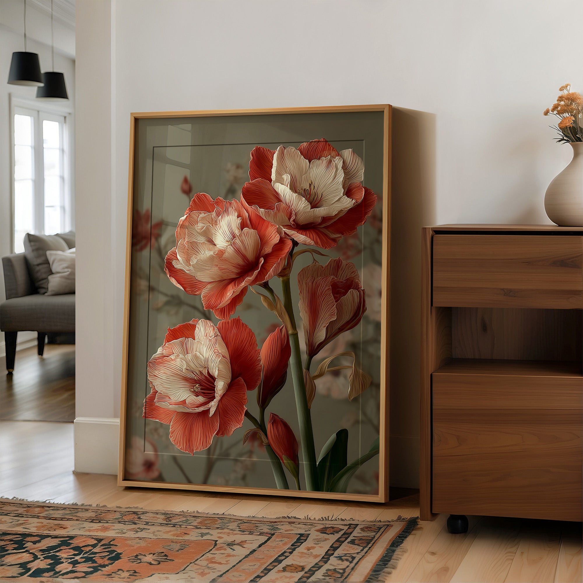Amaryllis in Coral and Cream