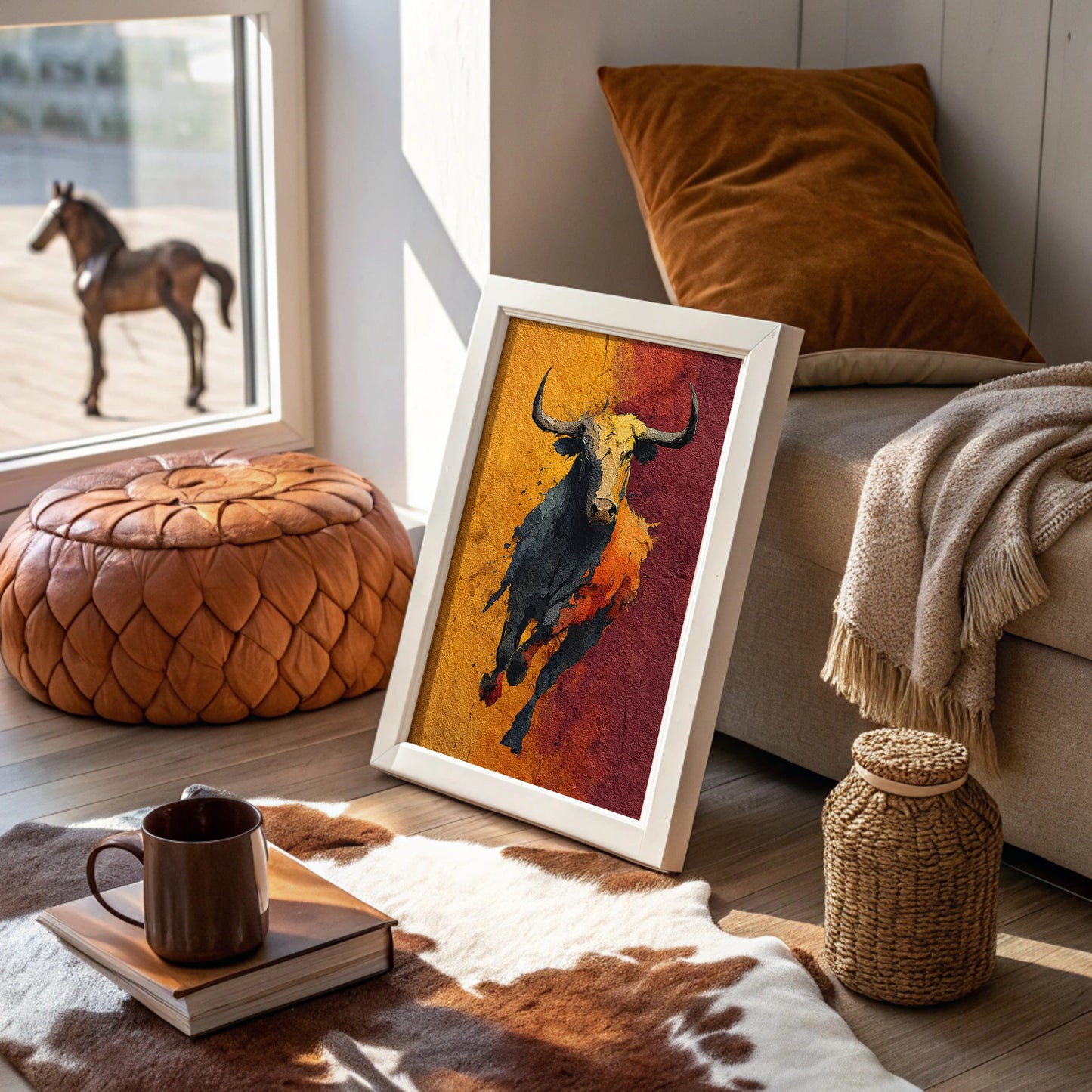 Longhorn Charging, Gold and Wine