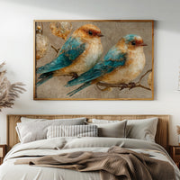 Two Bluebirds and Golden Filigree