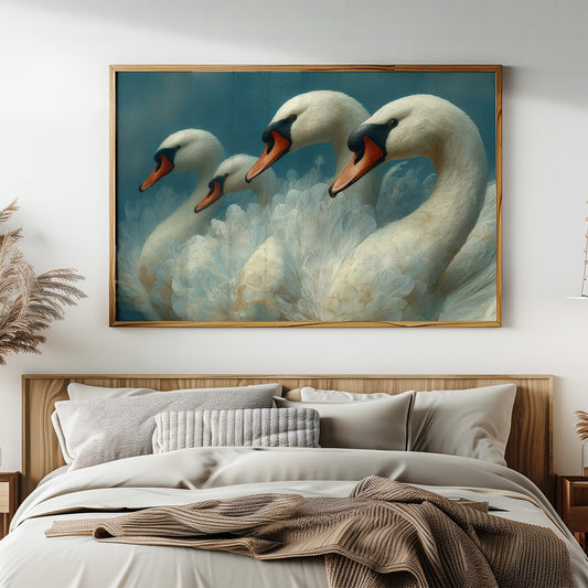 A Gathering of Swans in Teal