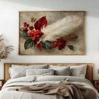 White Feather Among Winter Berries