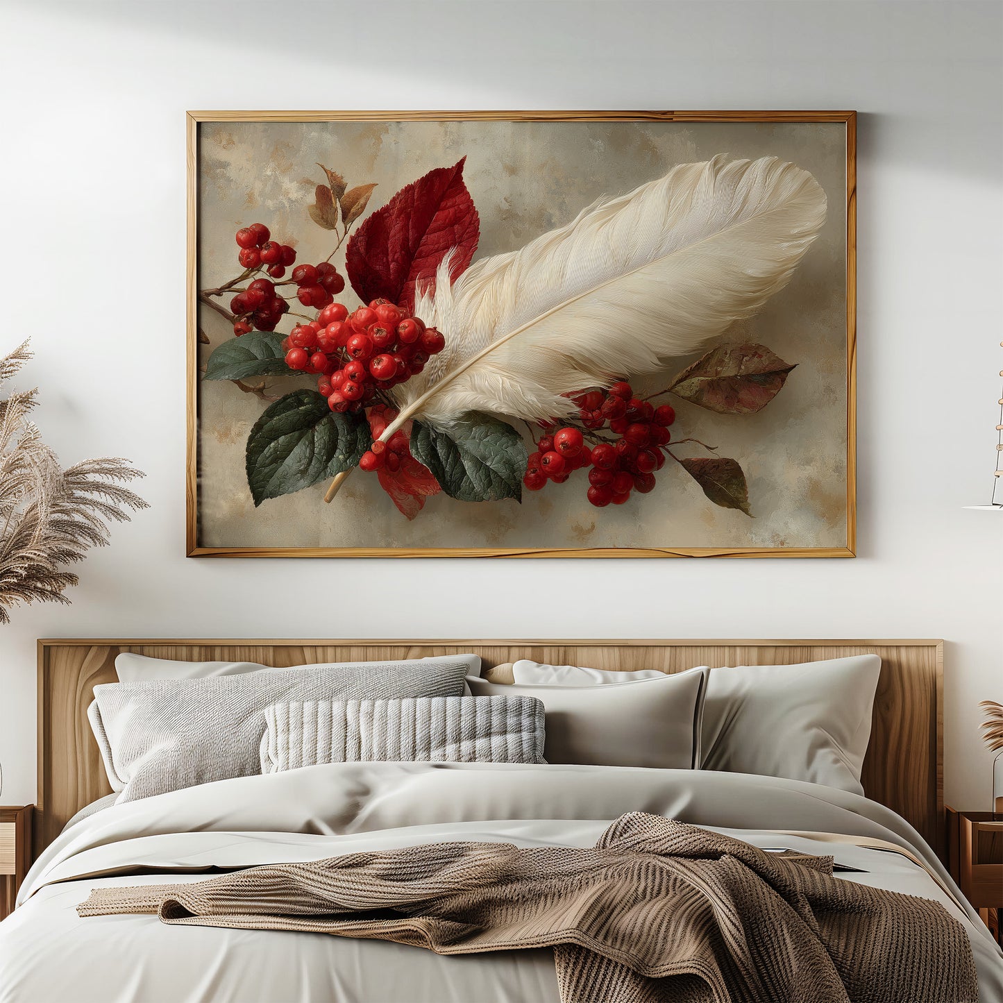 White Feather Among Winter Berries