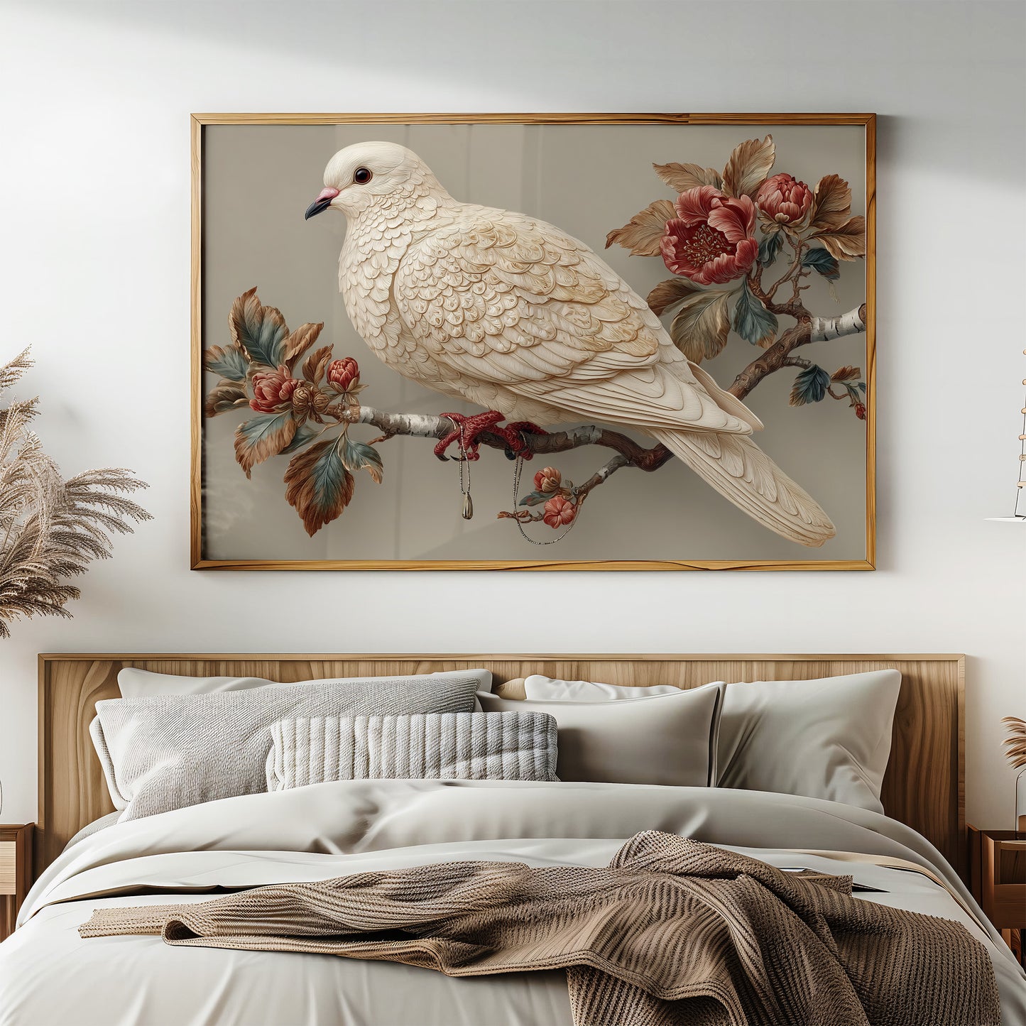 Ivory Dove Among Autumn Peonies