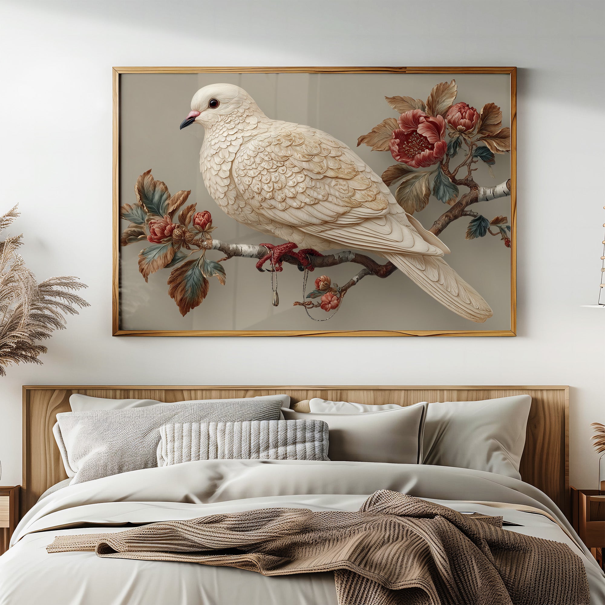 Ivory Dove Among Autumn Peonies