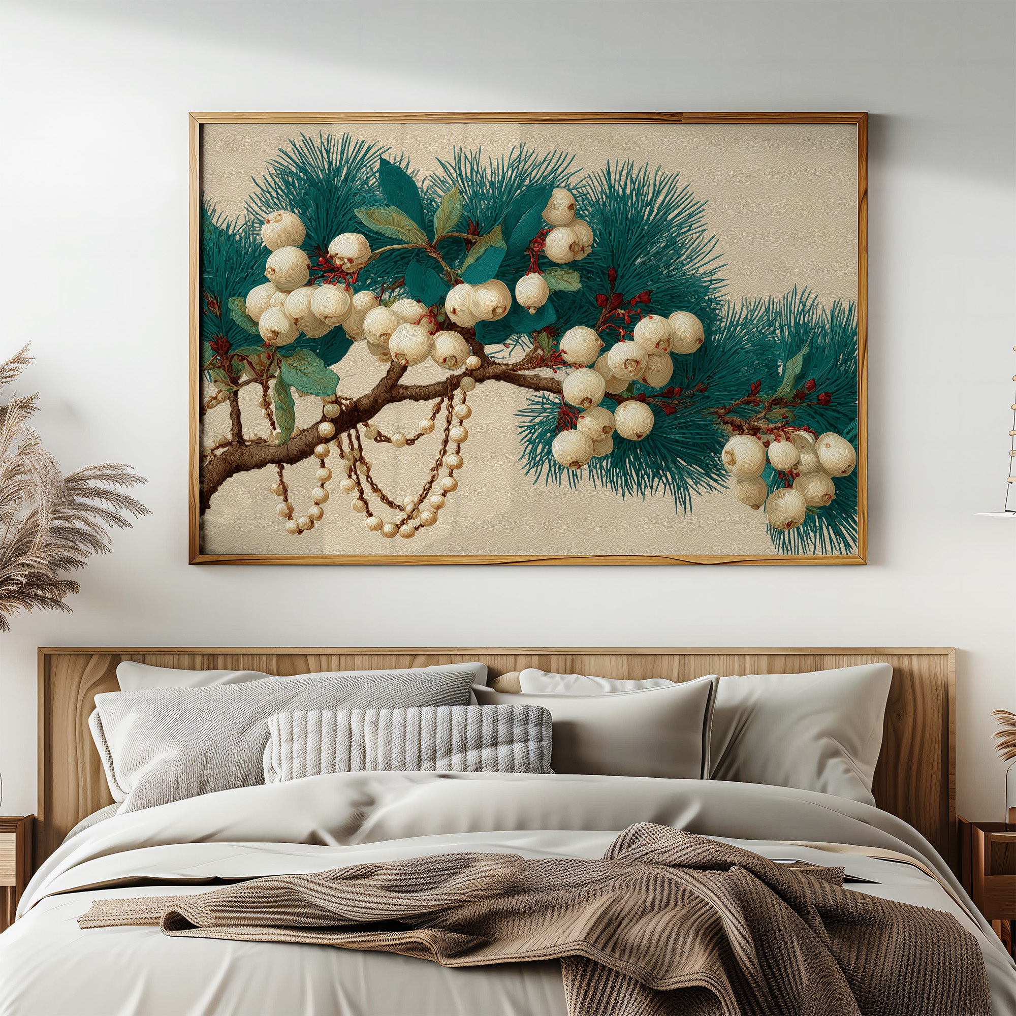 Snowberries and Pearls on Pine