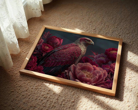 Crimson Eagle Among the Peonies