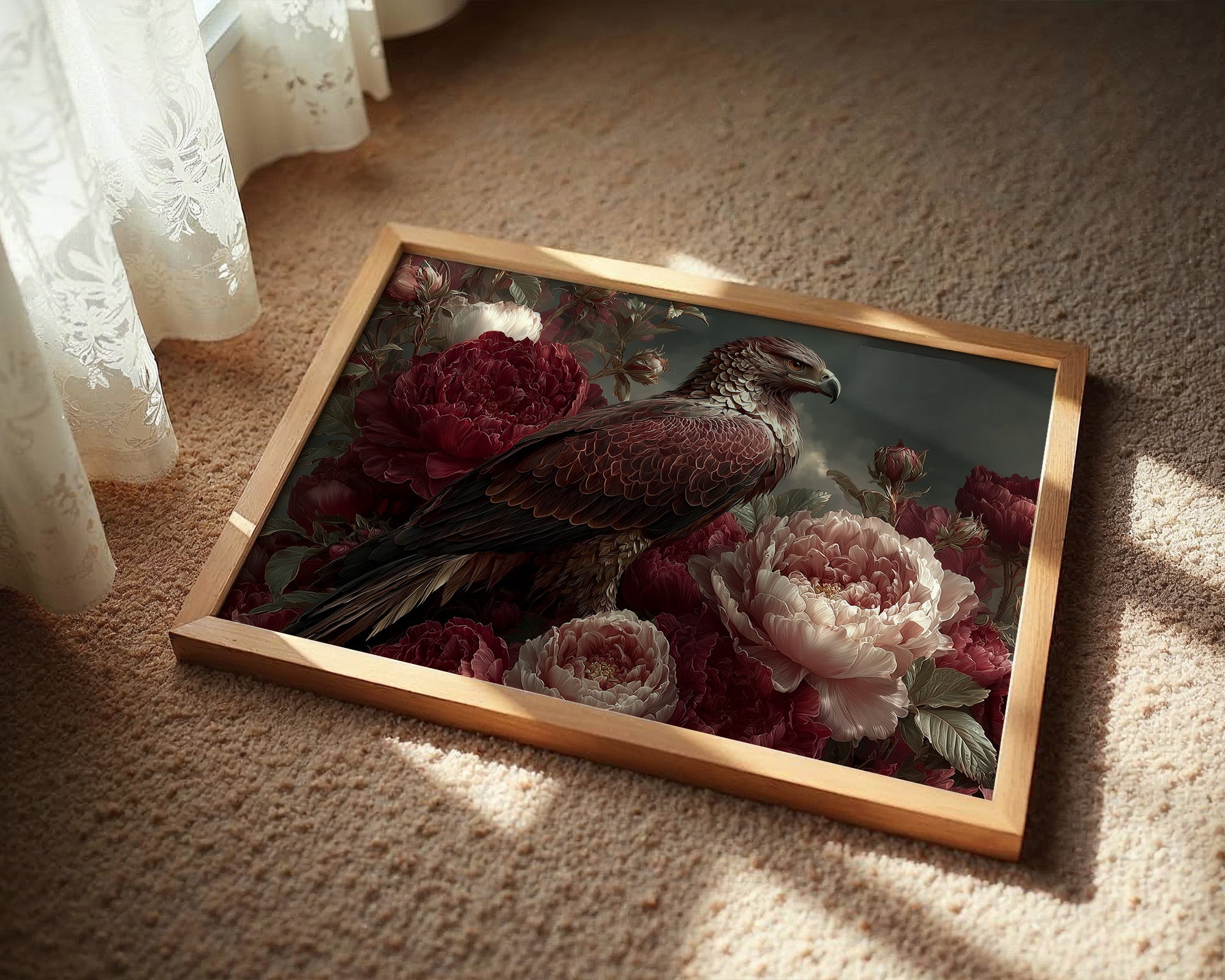 Hawk Nestled Among the Roses