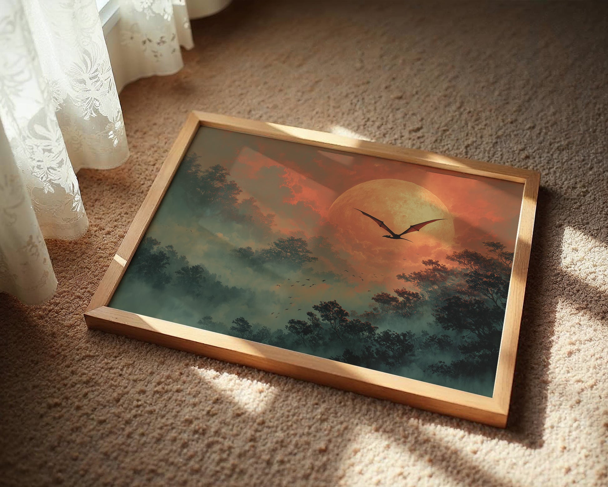 Pterodactyl Soaring Past a Blood Moon