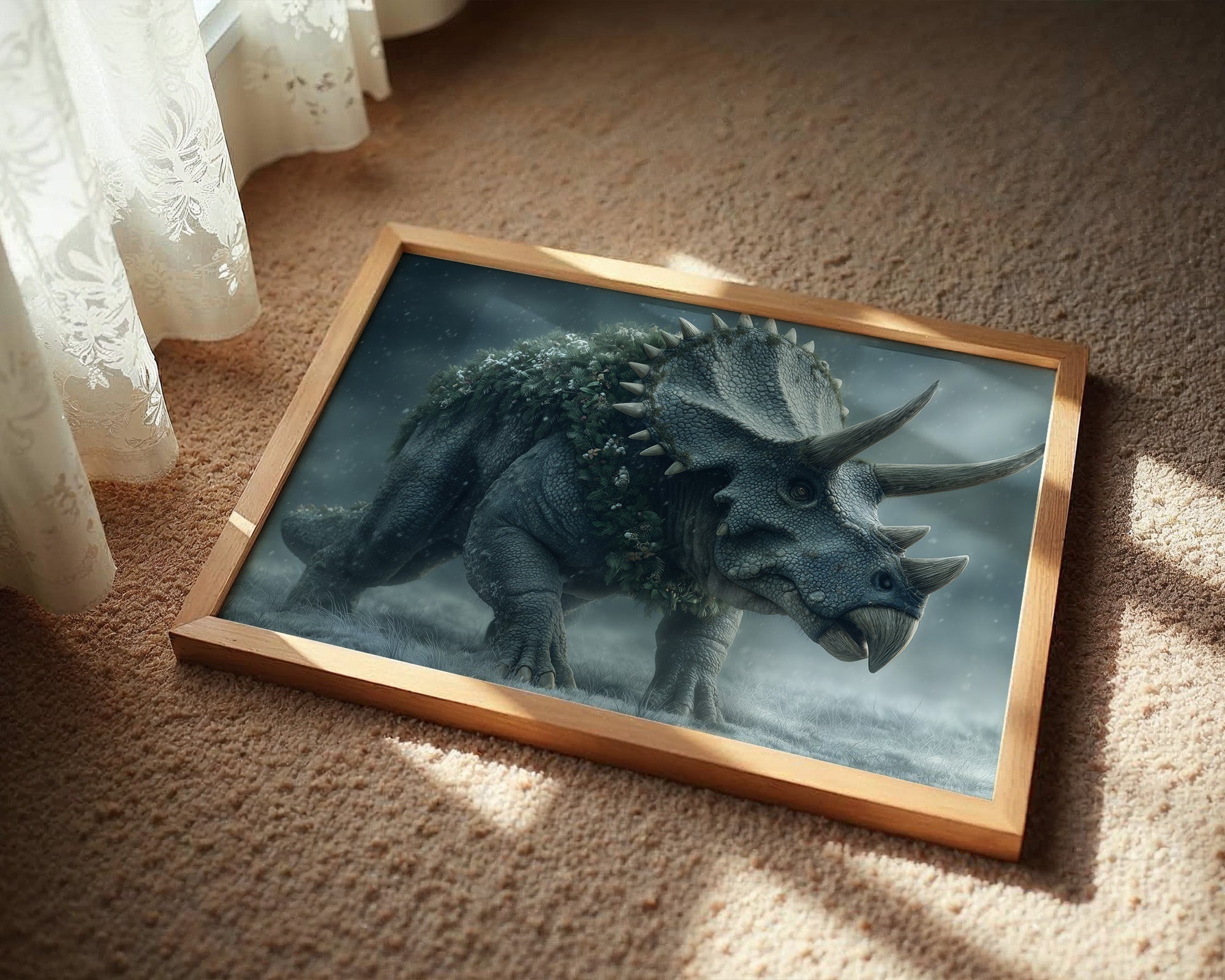 Triceratops in a Winter Wreath