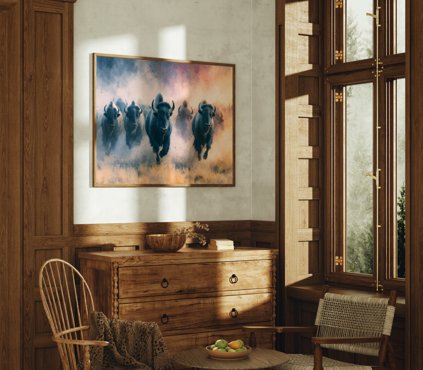 Bison Stampede Through Golden Dust