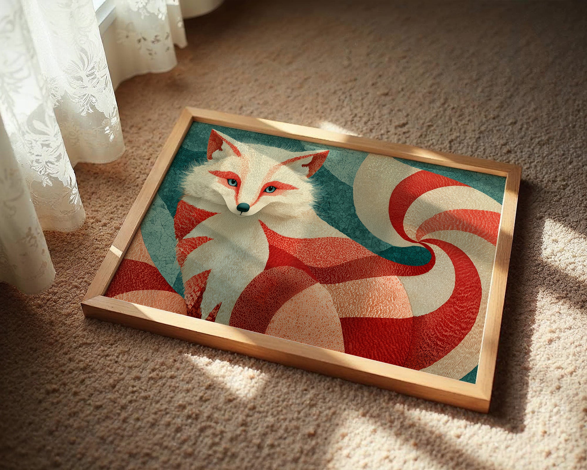 Nine-Tailed Fox in Crimson Swirls