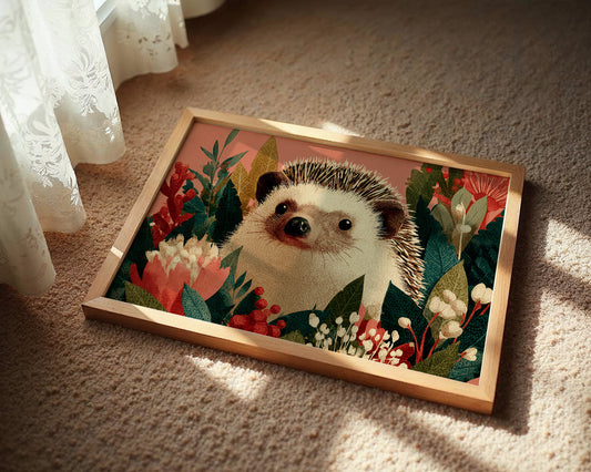Hedgehog Among Winter Berries