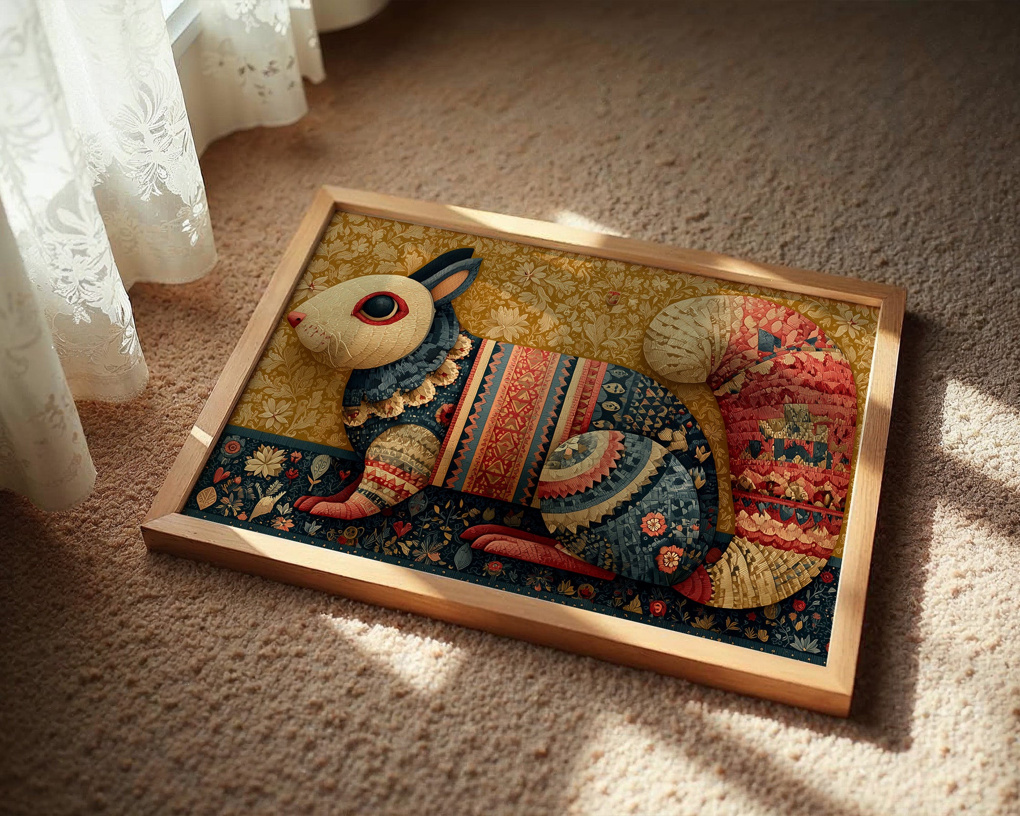 Folk Tapestry Rabbit Portrait