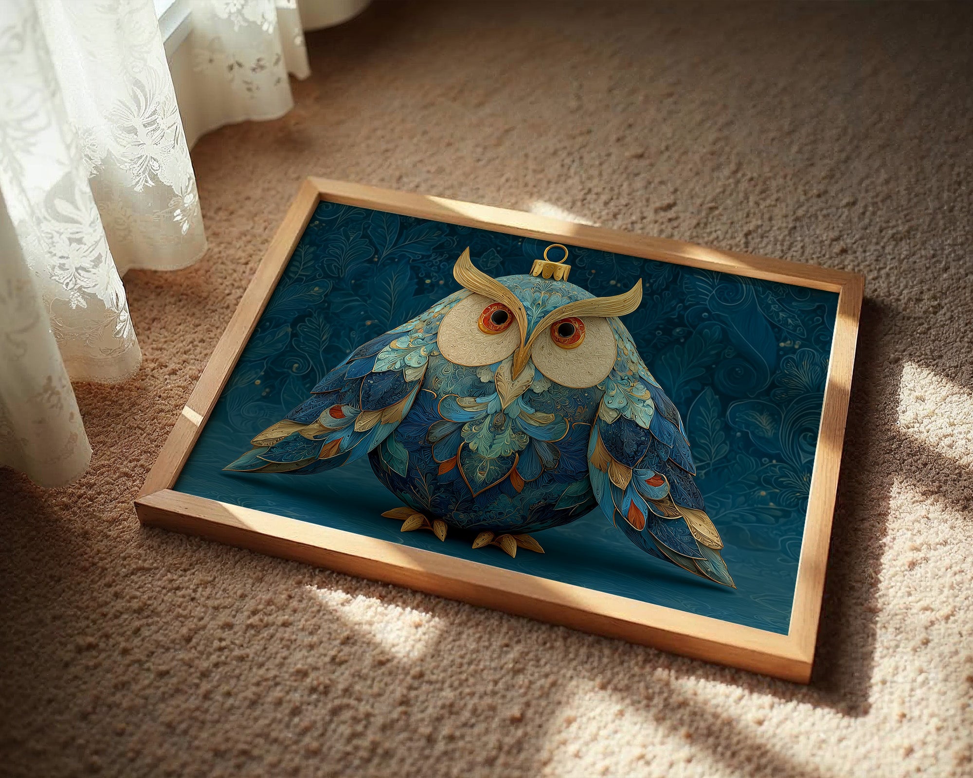 Ornament Owl in Blue and Gold