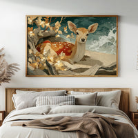 Fawn Resting by Driftwood Shore