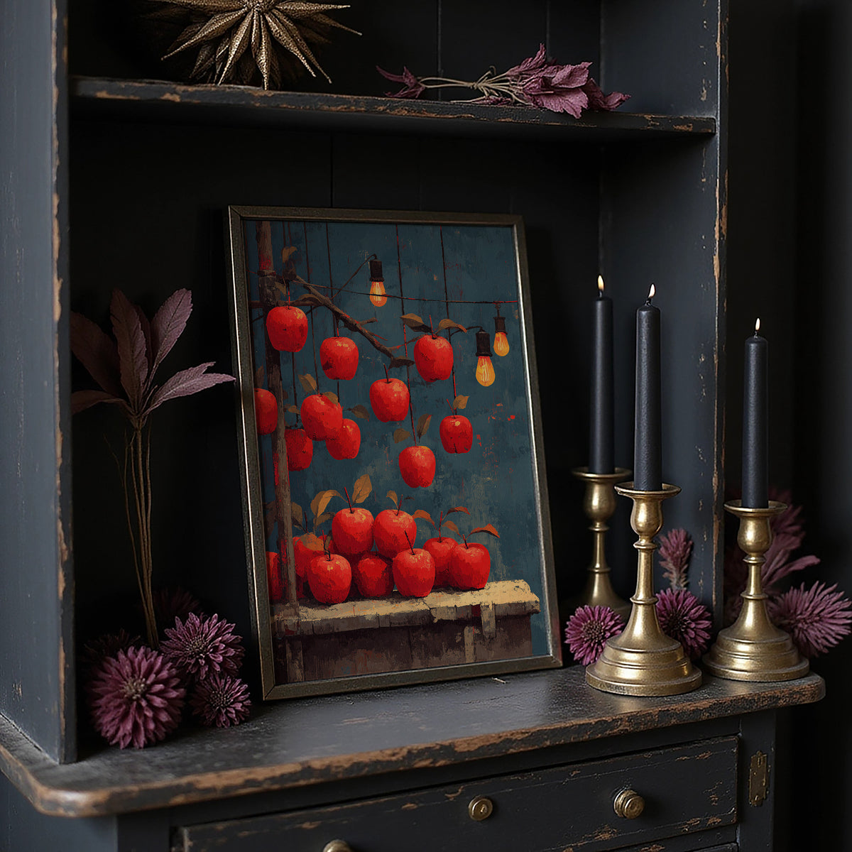 Orchard After Dark: Apples on Strings