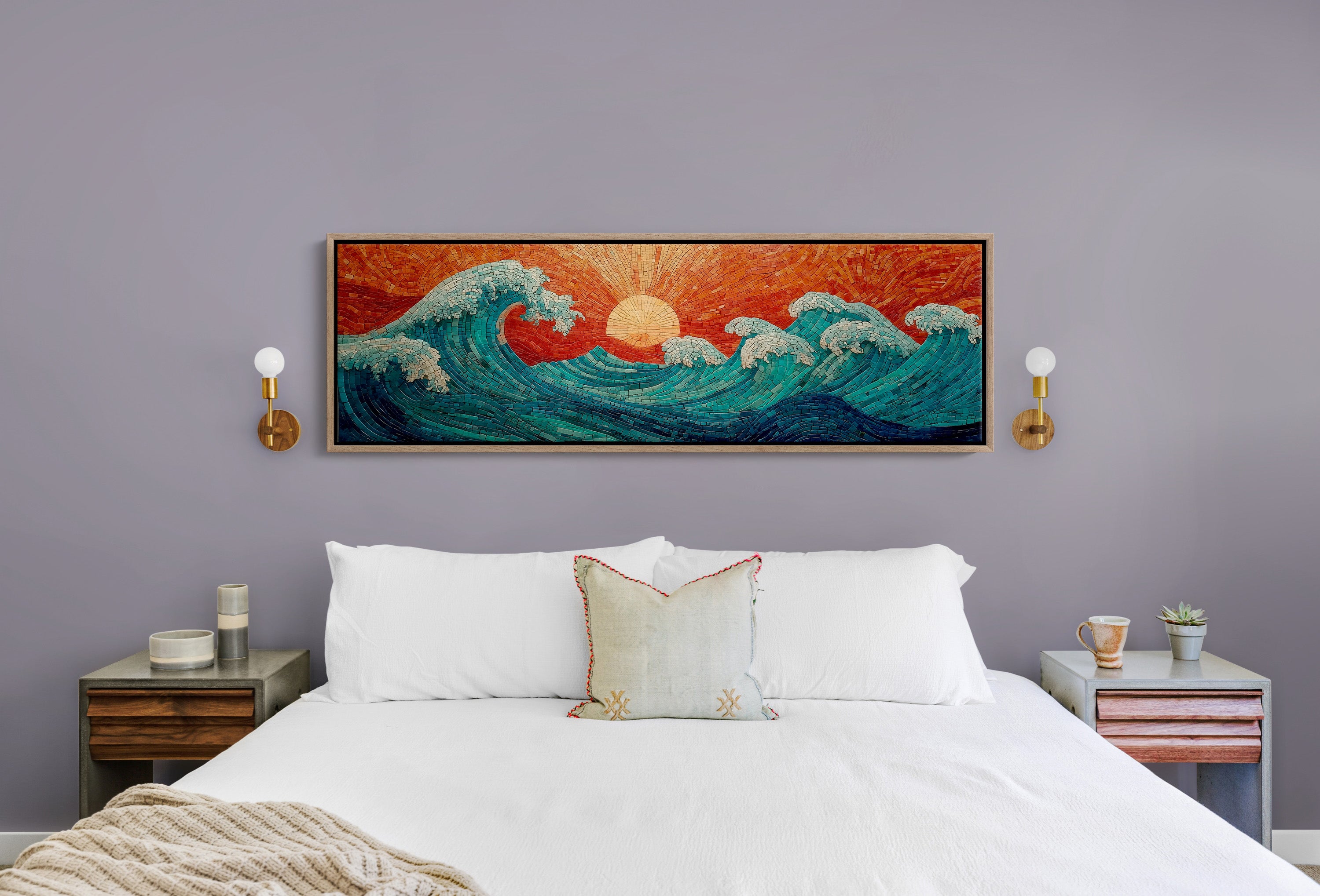 Crimson Sun Over Tiled Tides