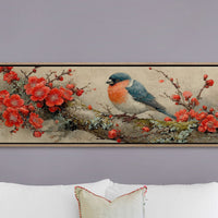 Songbird Among Scarlet Blossoms